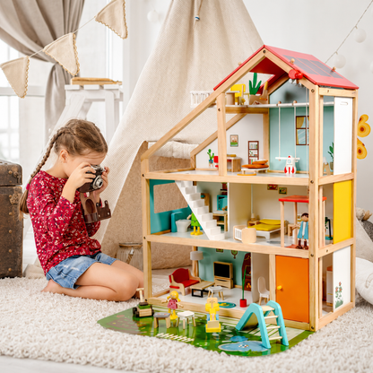 Little Teekies Wooden Dollhouse with Dolls & Furniture
