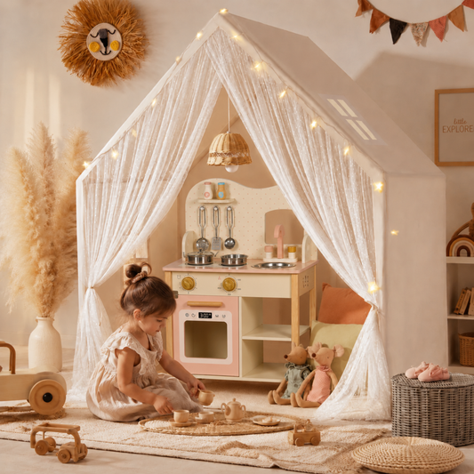 Little Teekie Playhouse Tent & Wooden Kitchen Playset