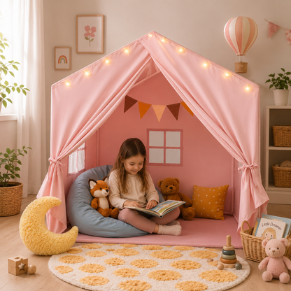 Little Teekie Boho Kids Play Tent with Curtains & Lights