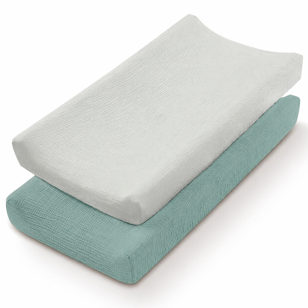 LittleTeekies_MuslinCotton_BabyDiaperChangingPadCover_NewbornBabyChangingMatCover_Green