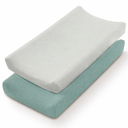 LittleTeekies_MuslinCotton_BabyDiaperChangingPadCover_NewbornBabyChangingMatCover_Green
