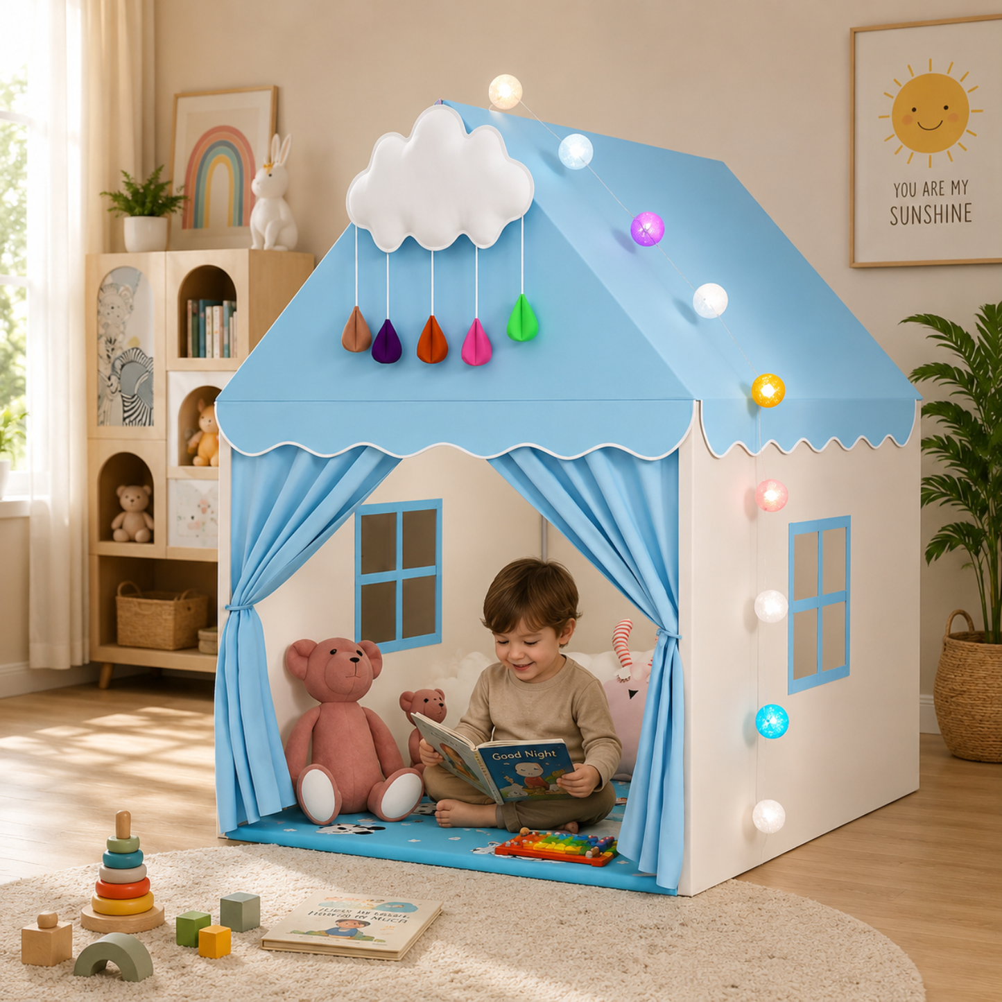 Little Teekie Pink Princess Play Tent with Padded Mat & Lights