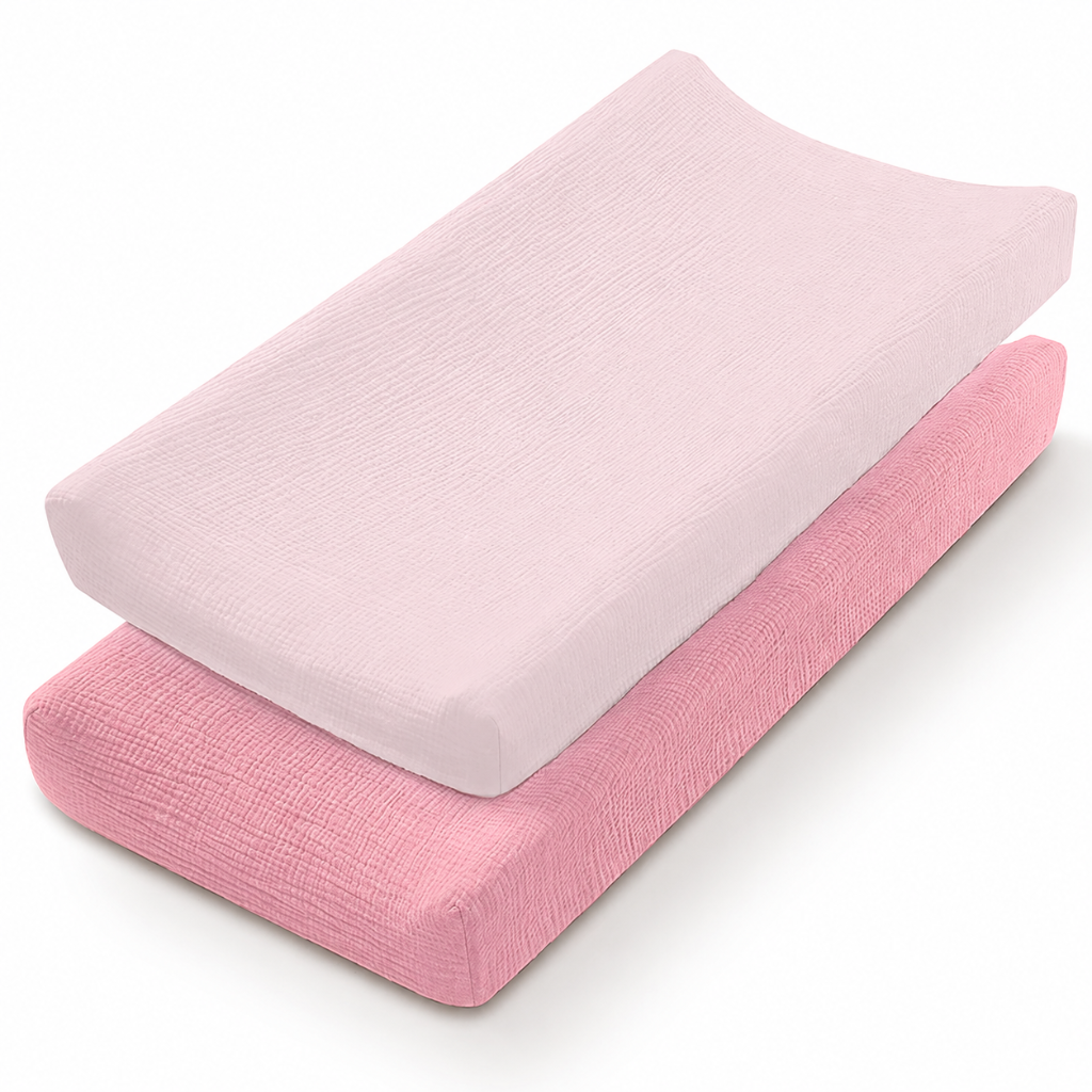 LittleTeekies_MuslinCotton_BabyDiaperChangingPadCover_NewbornBabyChangingMatCover_blushpink