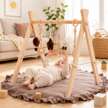 Little Teekie Wooden Foldable Baby Play Gym WIth Play Mat