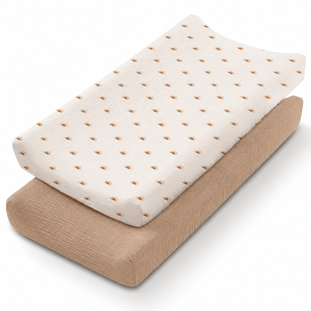LittleTeekies_MuslinCotton_BabyDiaperChangingPadCover_NewbornBabyChangingMatCover_brown