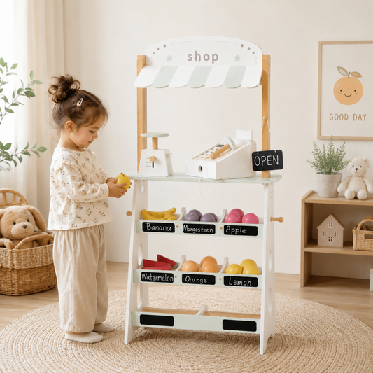 Little Teekie Wooden Farmers Market Play Stand Set