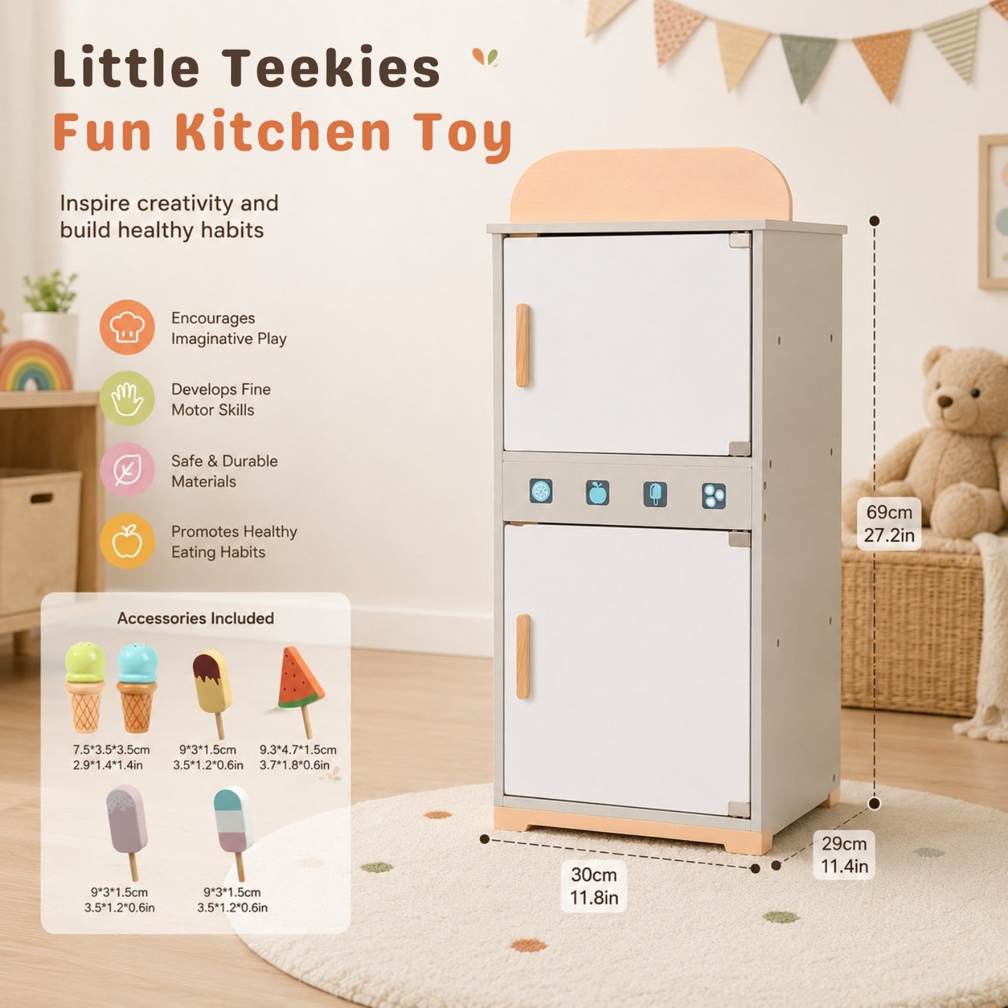 Little Teekie Wooden Play Kitchen Fridge Cabinet