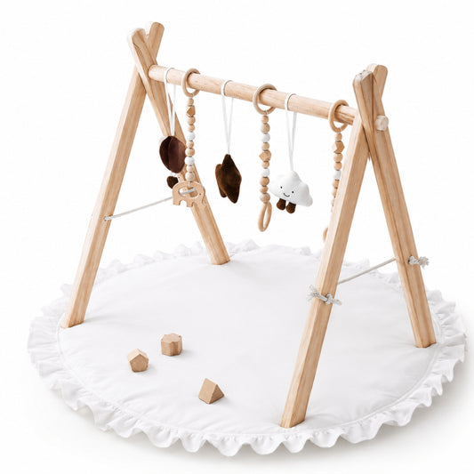 Little Teekie Wooden Foldable Baby Play Gym WIth Play Mat