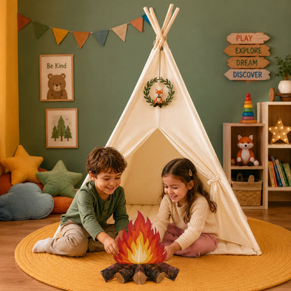 Little Teekie Kids Teepee Tent Playhouse with Lights & Campfire Set