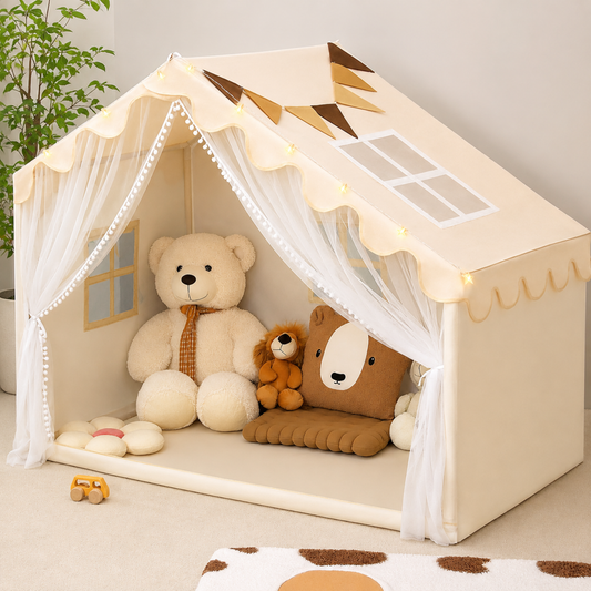 Little Teekie Kids Play Tent with Mat Star Lights and Flags