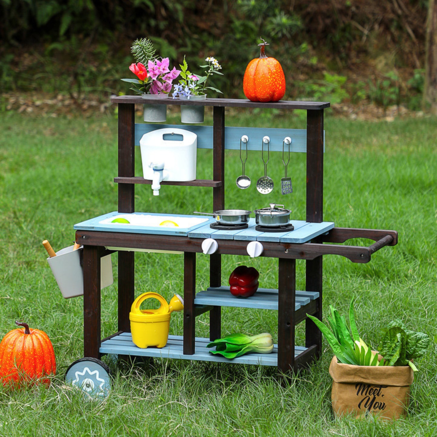 Little Teekie Wooden Mud Kitchen with Cooking Accessories