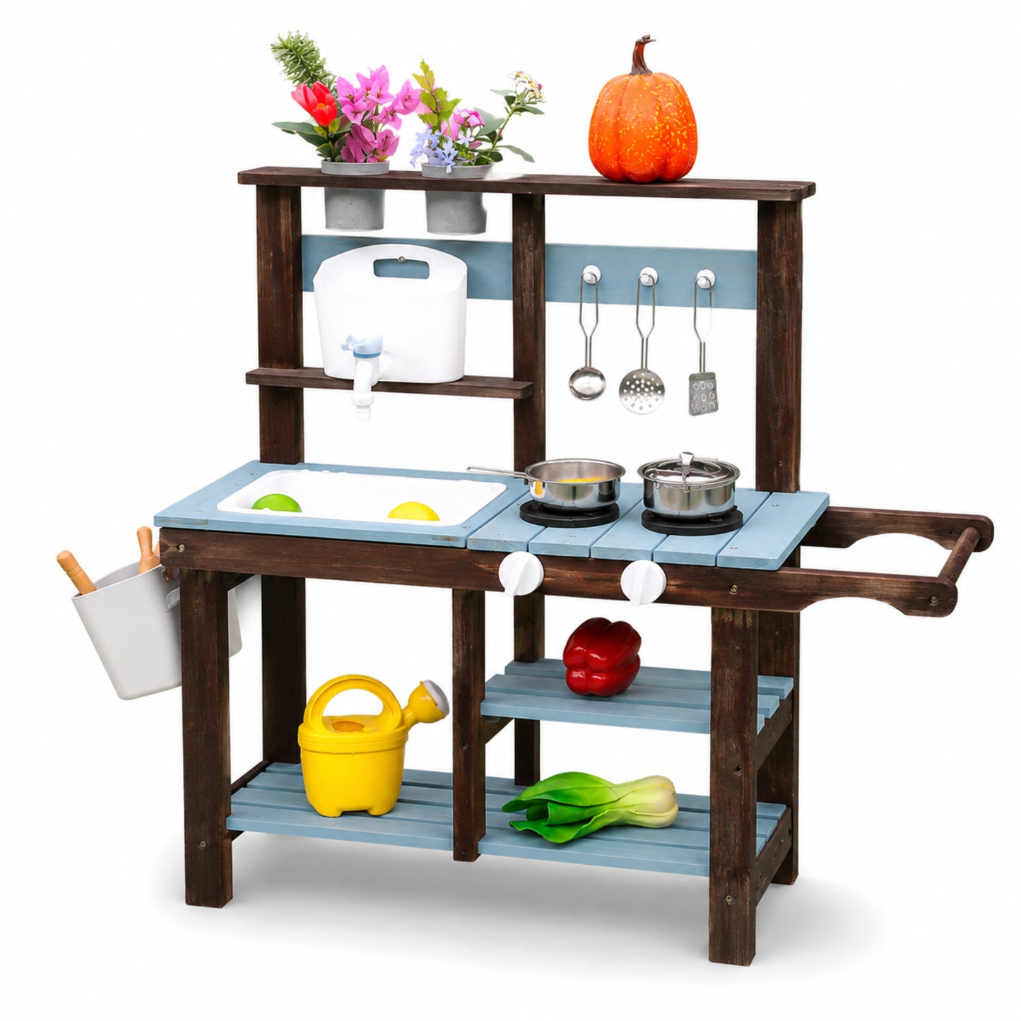 Little Teekie Wooden Mud Kitchen with Cooking Accessories