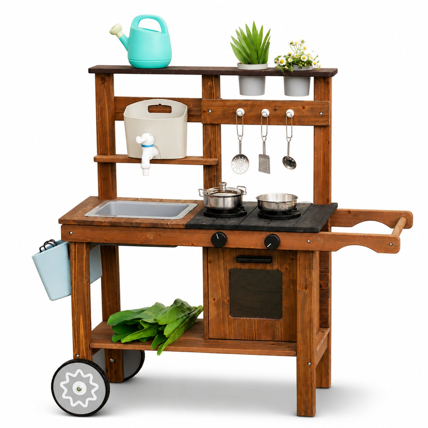 Little Teekie Outdoor Wooden Mud Kitchen with Running Water & Wheels