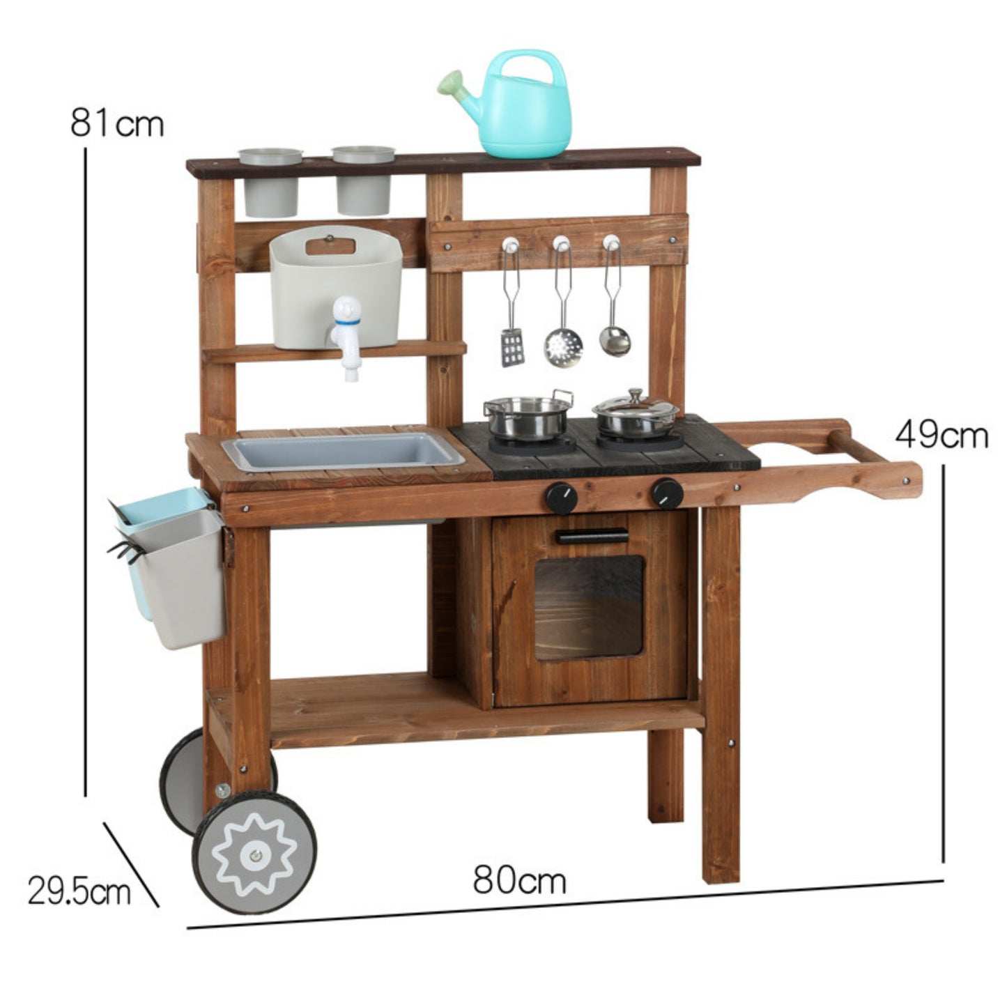 Little Teekie Outdoor Wooden Mud Kitchen with Running Water & Wheels