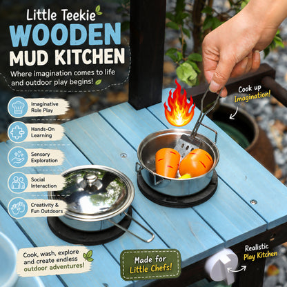 Little Teekie Wooden Mud Kitchen with Cooking Accessories