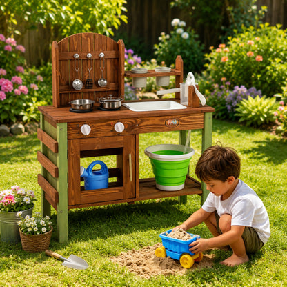 Little Teekie Wooden Mud Kitchen with Water Pump