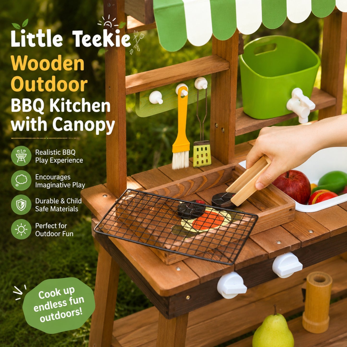 Little Teekie Wooden Outdoor BBQ Kitchen with Canopy