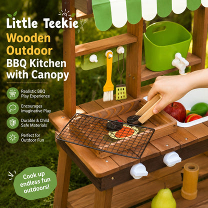 Little Teekie Wooden Outdoor BBQ Kitchen with Canopy