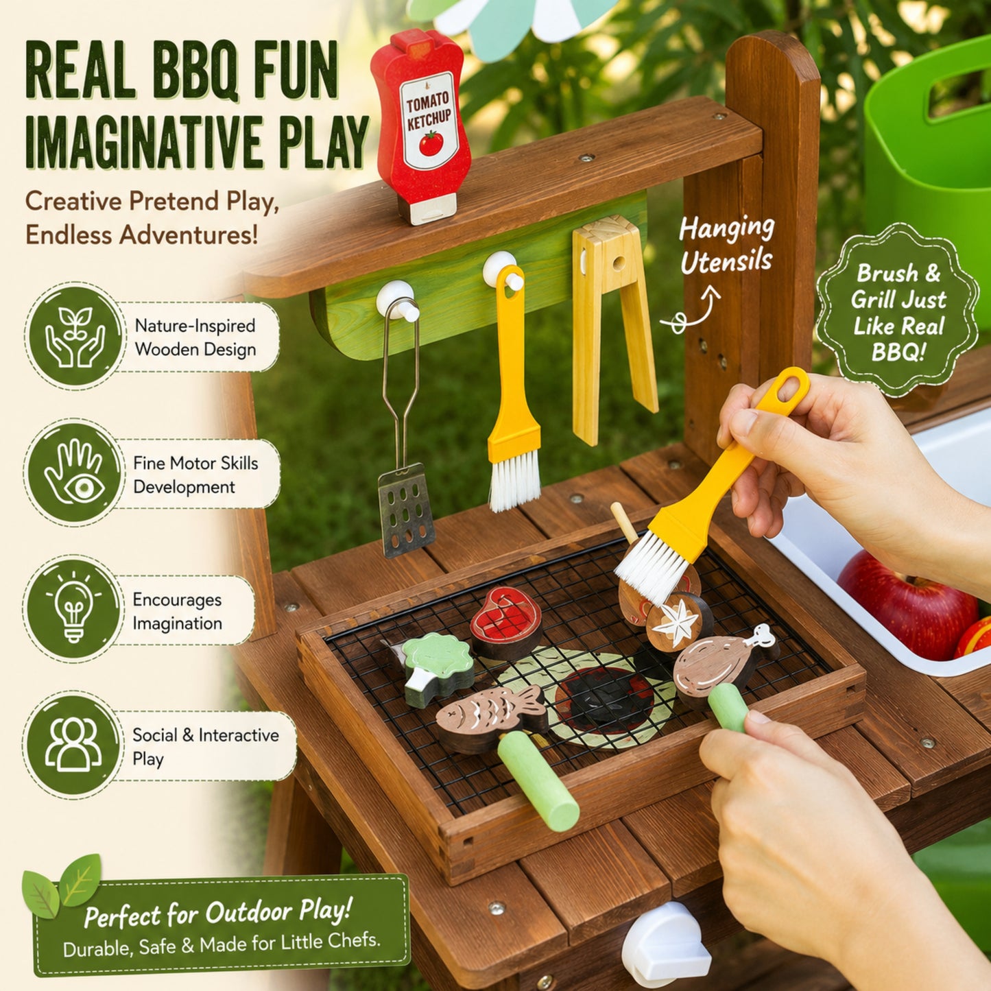 Little Teekie Wooden Outdoor BBQ Kitchen with Canopy