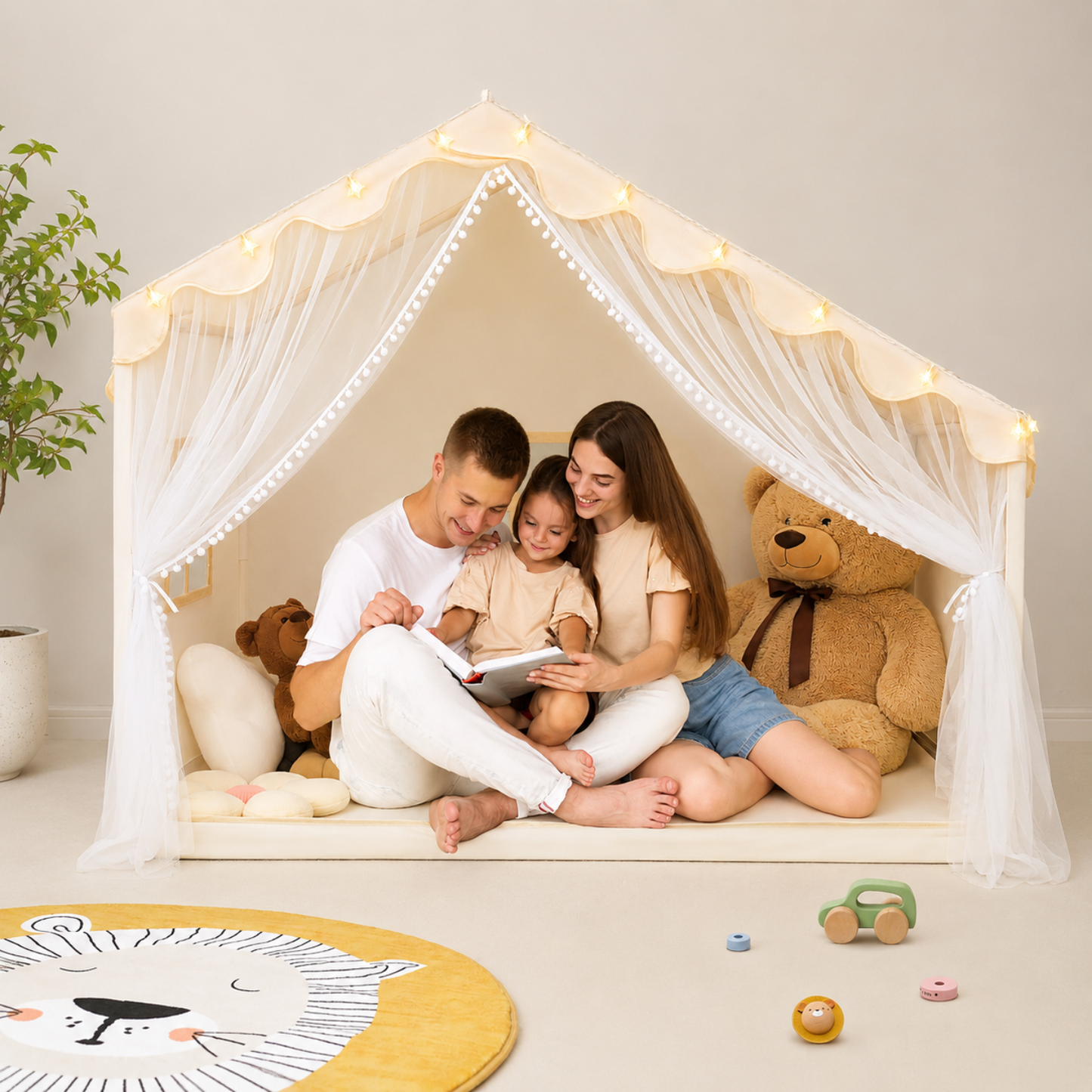 Little Teekie Kids Play Tent with Mat Star Lights and Flags