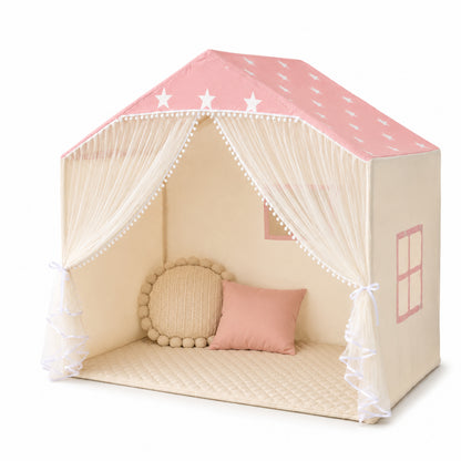 Little Teekie Pink Star Kids Play Tent with Padded Mat & Lights
