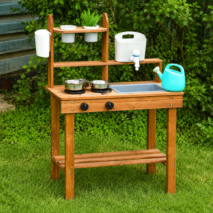 Little Teekie Outdoor Wooden Mud Kitchen with Running Water