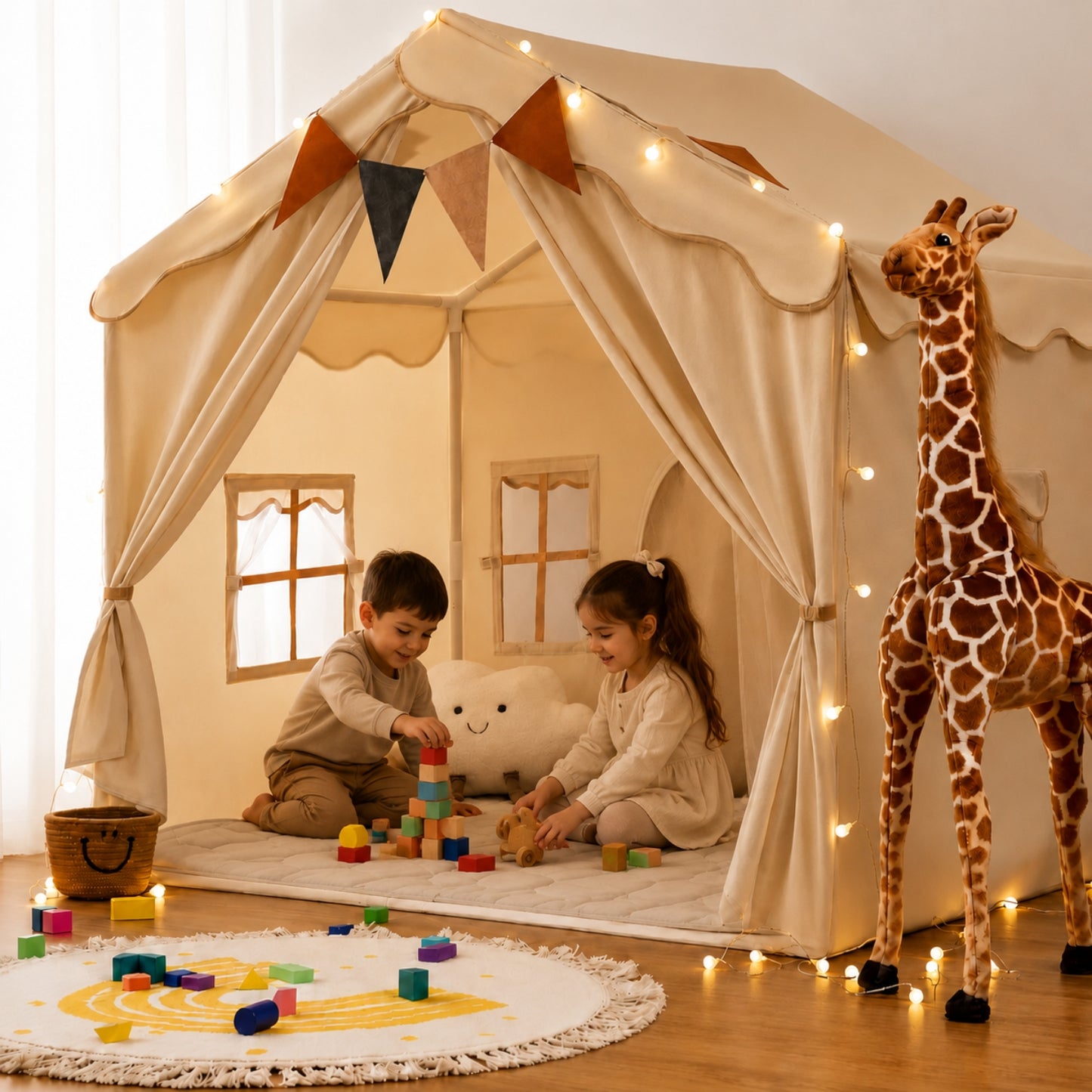 Little Teekies Kids Play Tent with Lights and Mat Cozy Indoor Playhouse