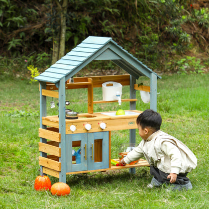 Little Teekie Wooden Mud Kitchen with Playhouse Roof