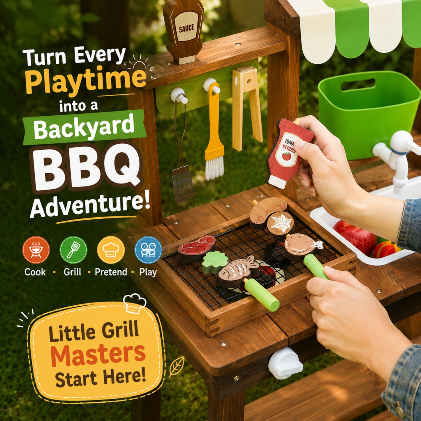 Little Teekie Wooden Outdoor BBQ Kitchen with Canopy