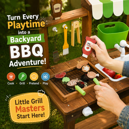 Little Teekie Wooden Outdoor BBQ Kitchen with Canopy