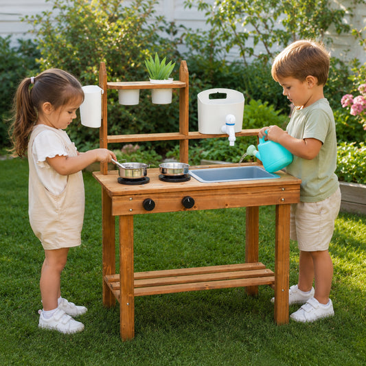 Little Teekie Outdoor Wooden Mud Kitchen with Running Water