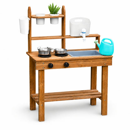 Little Teekie Outdoor Wooden Mud Kitchen with Running Water