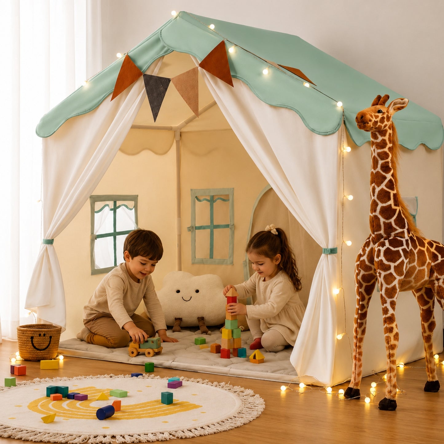 Little Teekies Kids Play Tent with Lights and Mat Cozy Indoor Playhouse