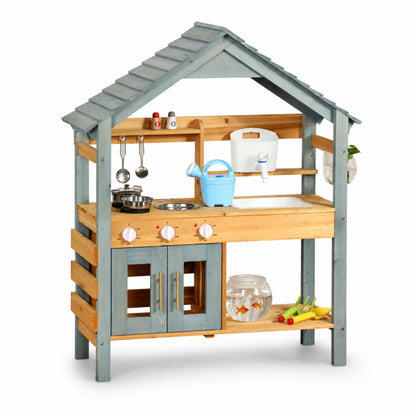 Little Teekie Wooden Mud Kitchen with Playhouse Roof