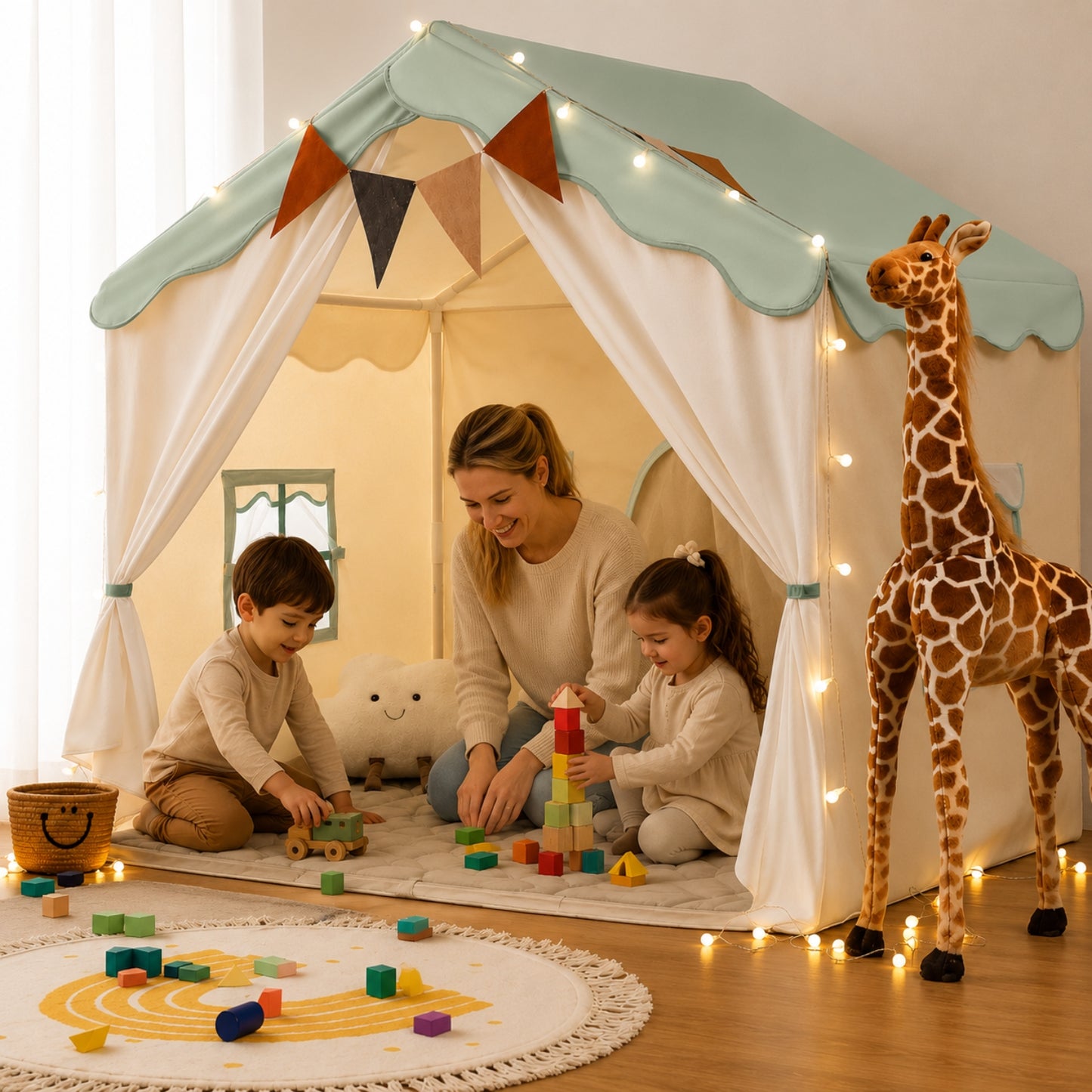 Little Teekies Kids Play Tent with Lights and Mat Cozy Indoor Playhouse