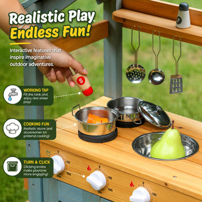 Little Teekie Wooden Mud Kitchen with Playhouse Roof