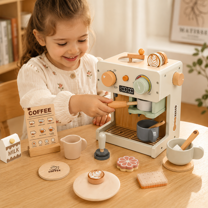 Little Teekie Wooden Kids Coffee Maker Play Set
