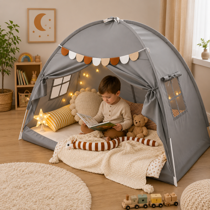 Little Teekie Twin Bed Play Tent with Star Lights and Flags