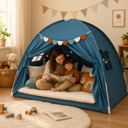 Little Teekie Twin Bed Play Tent with Star Lights and Flags