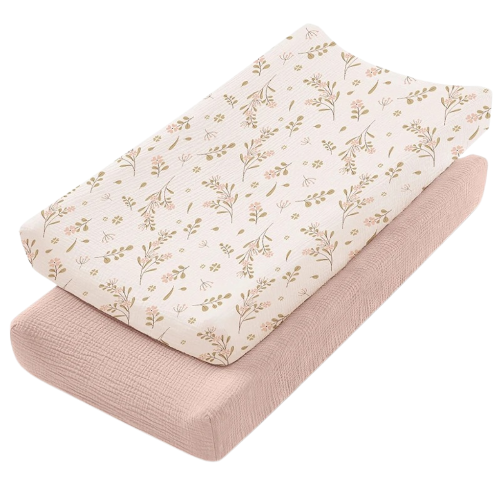 LittleTeekies_MuslinCotton_BabyDiaperChangingPadCover_NewbornBabyChangingMatCover_pink